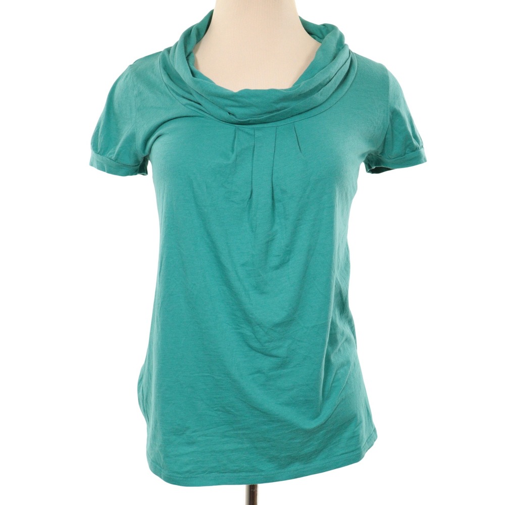 Velvet by Graham Spencer Cowl Neck Top Short Sleeve Teal Cotton Stretch Women S
